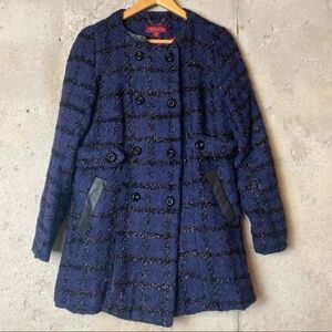 Merona target navy black shimmery plaid pea coat